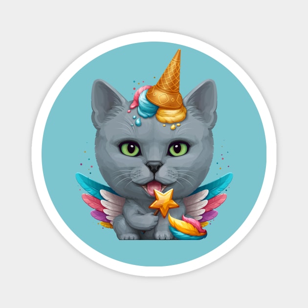 Russian Blue Cat Ice Cream Unicorn Magnet by stonemask